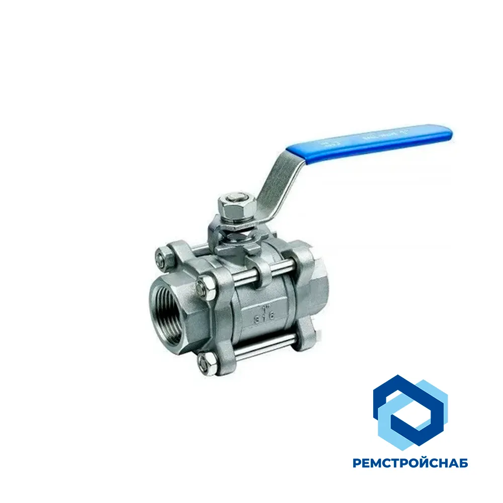 Трехкамерный кран шаровый резьба-резьба AISI 316 19x77x125