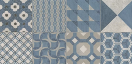 Керамогранит синий матовый декорированный обрезной вид 1 под бетон 0,9х30х60 см